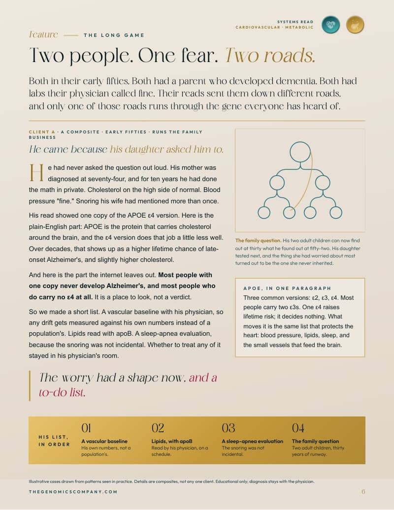 A page from the brochure: two people, one fear, two roads